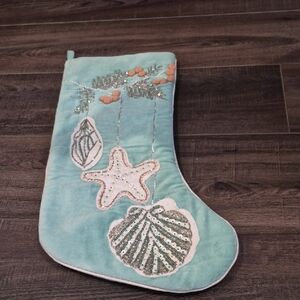 Sigrid Olsen Aqua Holiday Stocking with Seashell Design NEW